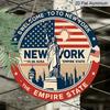 2D Flat, 1pc Round 4th of July New York Aluminum Hanging Sign, Vintage Statue of Liberty Empire State Patriotic Design, Retro Metal Wall Decor