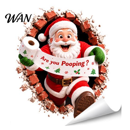 Removable PVC Wall Art Christmas Toilet Stickers, Funny Santa Claus Delivering Tissues Cover Murals Waterproof Lid Tank Seat Decals, Self-Adhesive