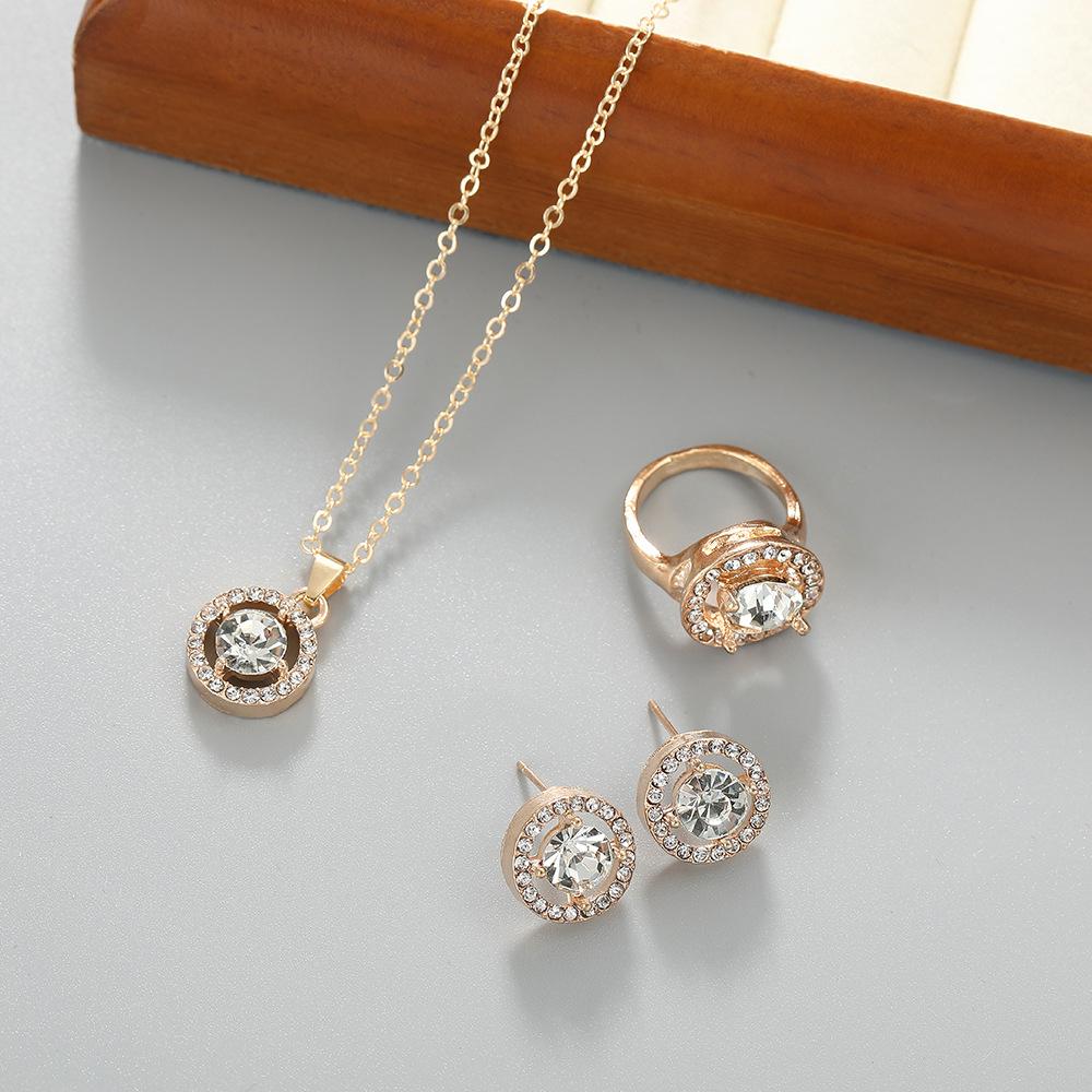 

Круглая форма кулон кристалл ожерелье + серьги + кольцо комплект свадебная цепочка ювелирные изделия женские аксессуары подарок золотой