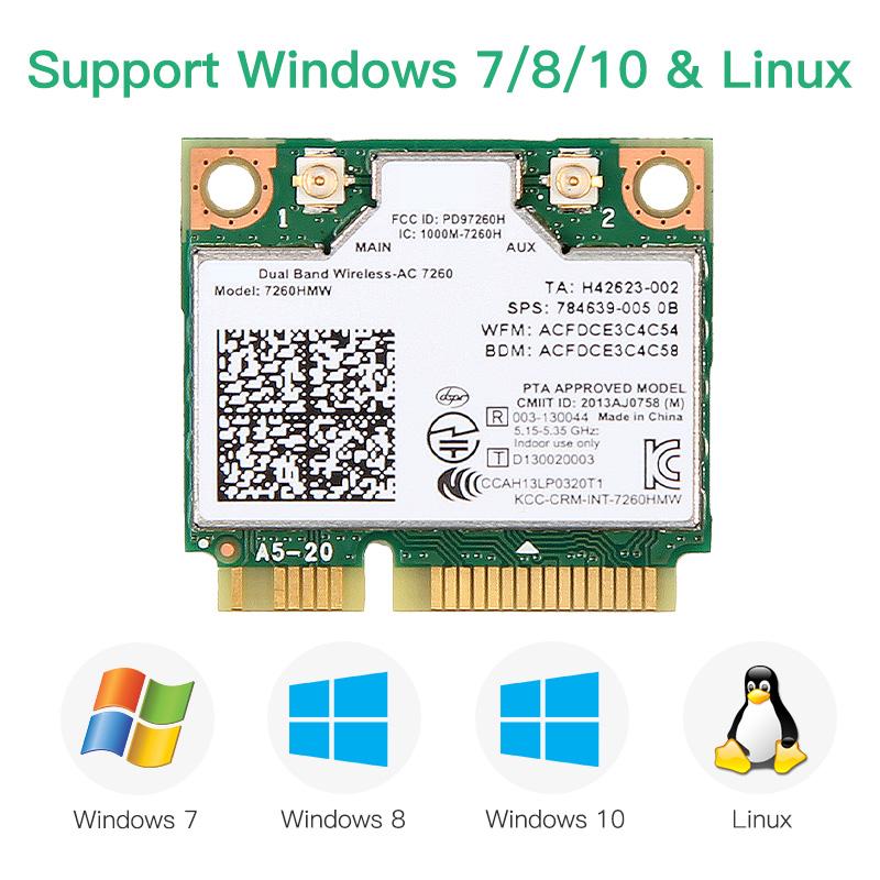 7260HMW Dual - Band Wireless - AC Card - 802.11ac WiFi, Bluetooth 4.0, for PC