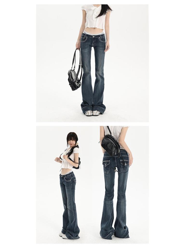 Spicy Girl Low-Waist Micro-Flare Bell Bottom Jeans - Summer 2025 Slim-Fit Stretchy Pants for Women