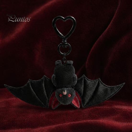 Versatile Keychain 1/2/3Pcs Pendant, Black Alloy Spring Buckle Key Chain, Double-Layer Plush Bat Denim Bag Charm Wings Holder, Goth Style Red