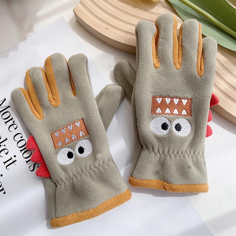 -Year-old Children's Gloves Winter Velvet Warm Windproof Cute Cartoon Boy Primary School Students Outdoor Antifreeze and Cold