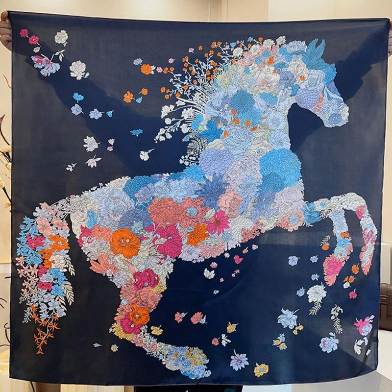 Silk Light Flower Horse Silk Crepe Satin 110 Large Square Scarf Autumn And Winter Mulberry Silk Silk Scarf Women'S Shawl Scarf