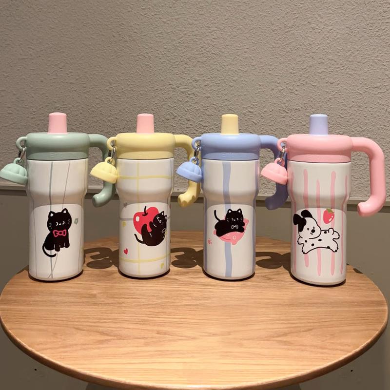 Cartoon Cat Insulated Tumbler with Handle