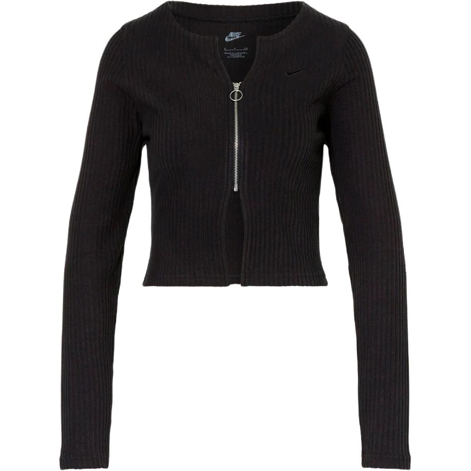Nike Sportswear Chill Knit Slim Fit Zip-Up Long Sleeve Women Tops Black FN3682-010