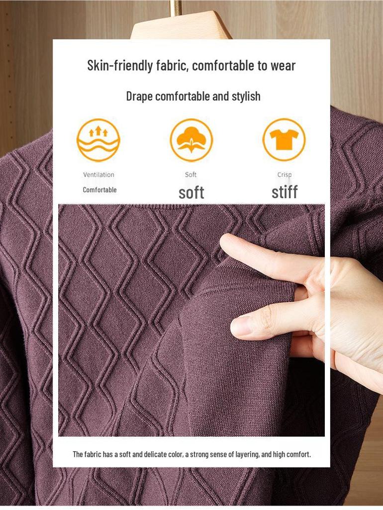 2025 Autumn Plus Size Men's Knitwear: Trendy Casual Round Neck Solid Color Long Sleeve Sweater