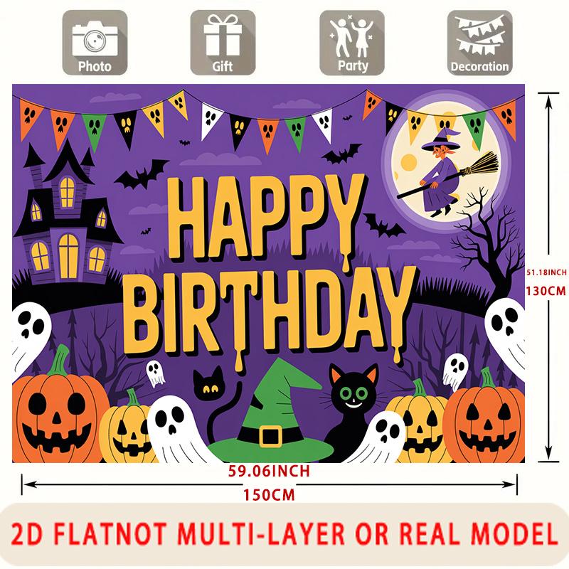 Party Backdrop Halloween Flat Spooky Ghost Pumpkin Witch Multi Layered Celebrations Celebration Photo Booth Front Door Decor