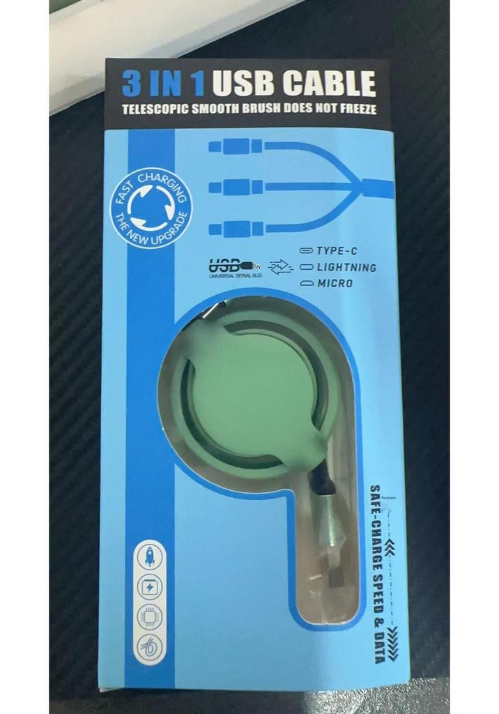Macaron 3-in-1 Retractable Fast Charging Cable with Custom Logo