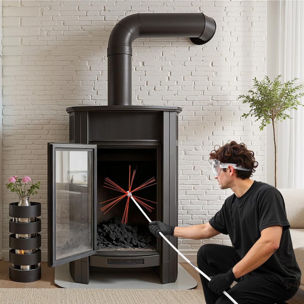 VEVOR Chimney Sweep Kit, 7m Maximum Extendable Length Chimney Brush, Chimney Cleaner Sweeper with Dual Brush Heads, Brush & Goggles