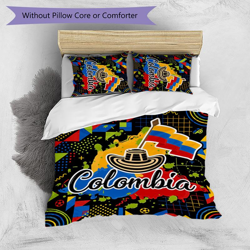 Colombia Football Printed Bedding 3 Piece Set Cozy Breathable Bed Cover Set As Housewarming Holiday Gift