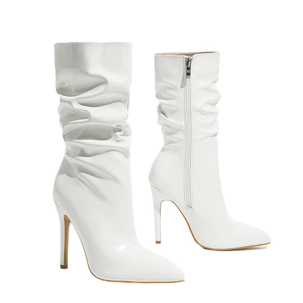 Plus Size European and American Style Women's All Match Pointed Toe High Heel Mid-calf Slim Boots Ladies' Elegant Boots