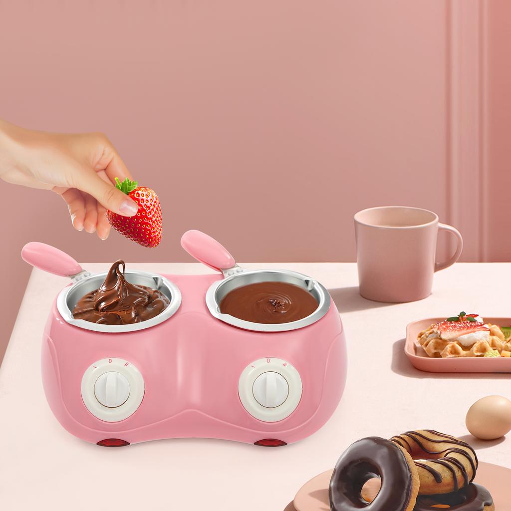 Pink Chocolate Melting 2 Pot,110V Tabletop 27*19.5*8cm Chocolate Melting Pot with Molds and Forks 2 Gears for Home Kitchens