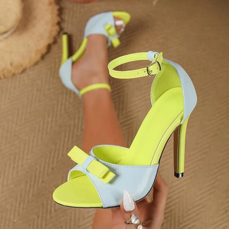 Eilyken Sexy Elegant Butterfly-knot Thin High Heels Women Sandals Street Style Buckle Strap Stripper Prom Summer Shoes Size: 42