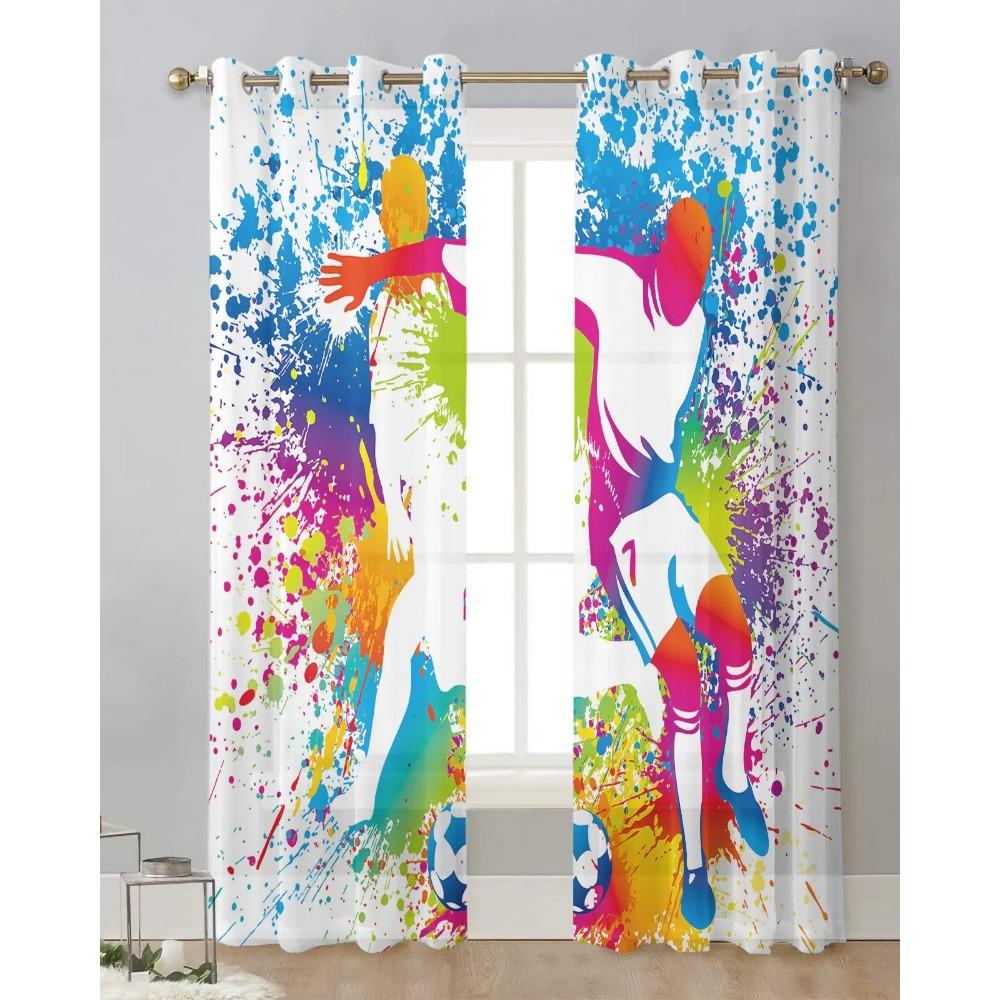 Soccer Football Game Sport Splash Ink Sheer Drapes for Living Room Decor Window Curtain for Bedroom Curtain Panels