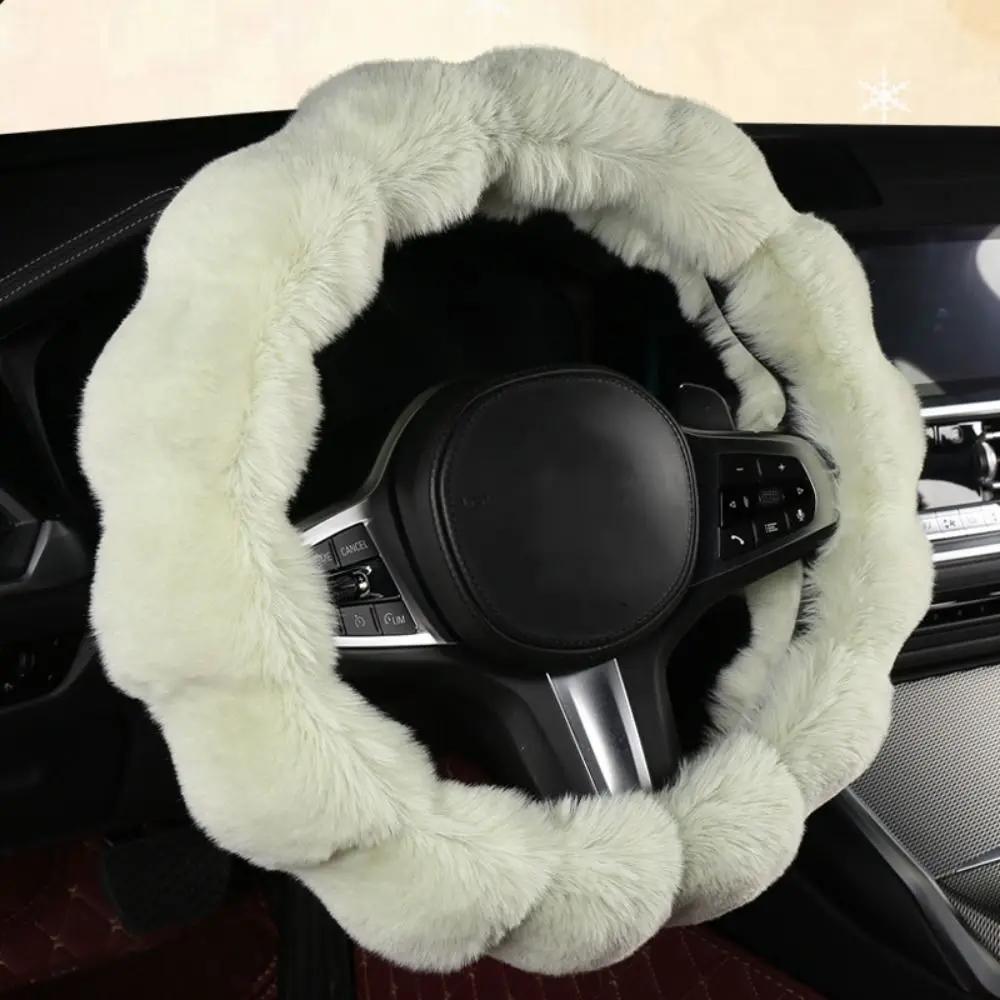 Winter Warm Soft Fluffy Plush Car Steering Wheel Cover Cute Non-Slip Elastic Protector Grip for Comfortable Driving Experience