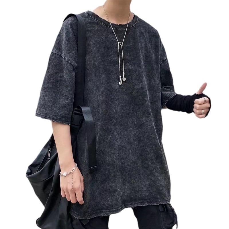 Summer Classic Retro Vintage Fashion Men's T Shirt Mineral Washed Distressed Men Streetwear Tie Dyed Acid Unisex Casual