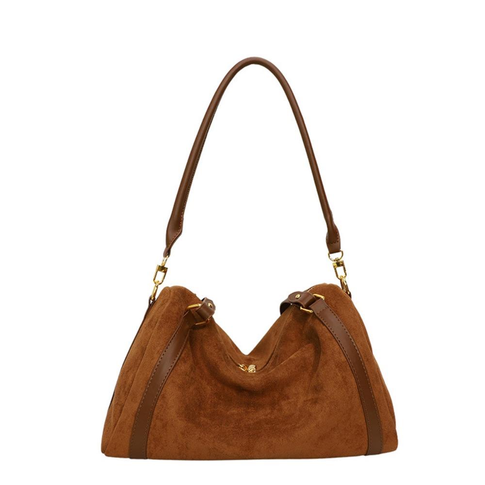 

Винтажная сумка кроссбоди из ПУ большой вместимости, женская сумка-тоут, замшевая матовая сумка-хобо, для студентов коричневый