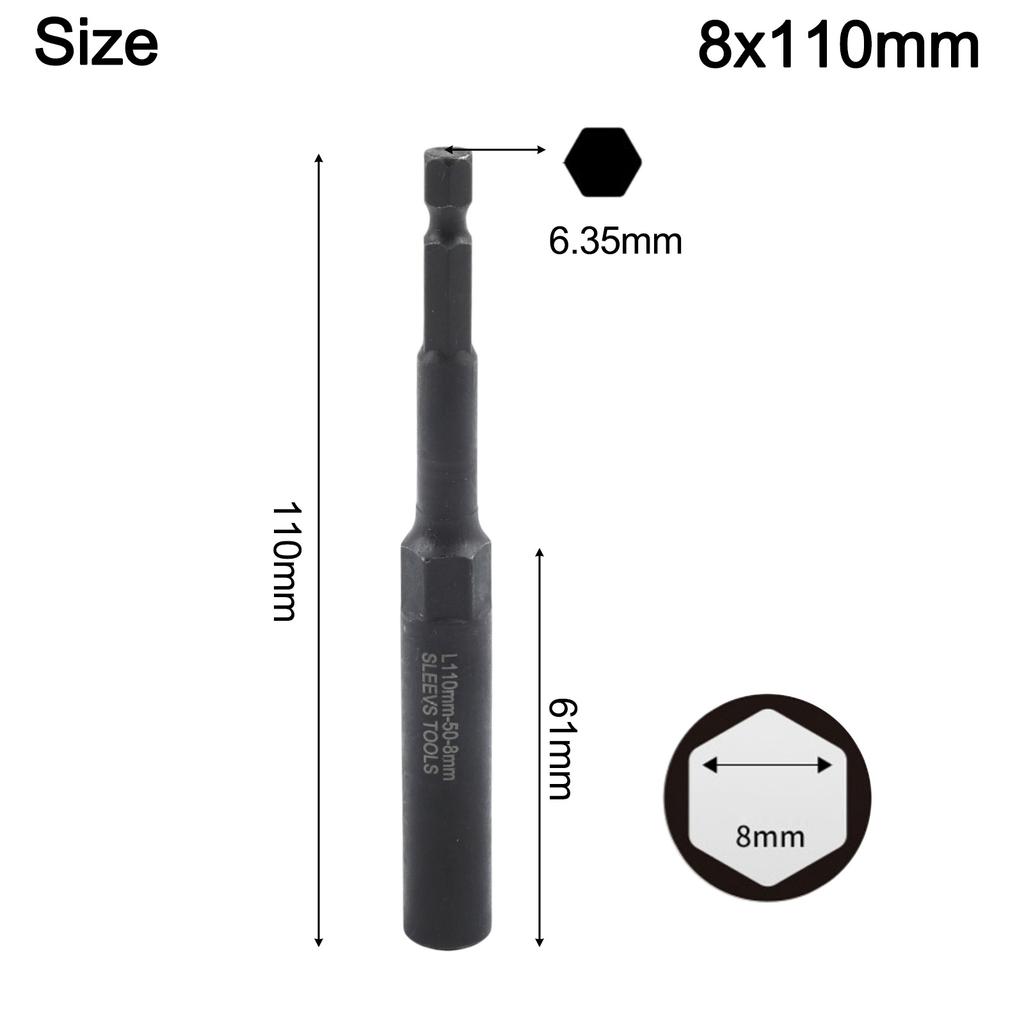 Chrom-Vanadium-Stahl Sechskantstecknuss Sechskantstecknuss 110mm Hülse Adapter 110mm Vertiefte Nuss Sechskantstecknuss Hohe Bissfestigkeit Bohrer