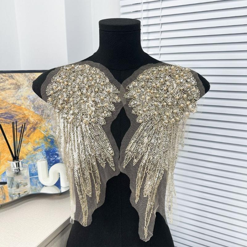 1pair Stylish Embroidered Angel Wing Patches Fashion Women Shoulder Decorations for Casual Wear and Event Dressing