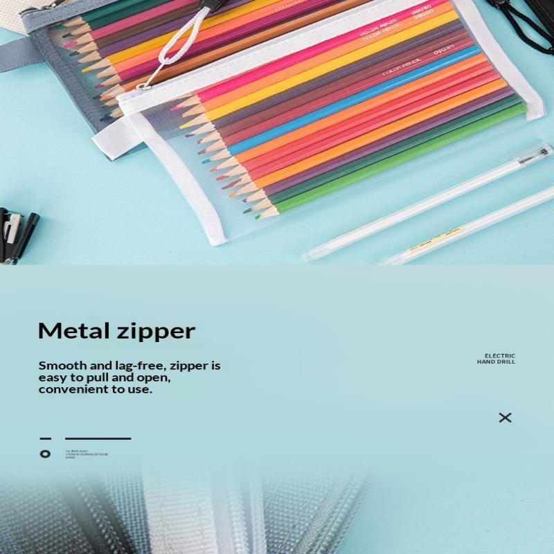 Mesh Pencil Pouches With Transparent Design And Durable Zipper Perfect For School Exams Office Daily Storage