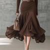 Women'S Autumn Solid Color Splicing V-Neck Long Sleeve Dress Long Dress Large Swing Dress