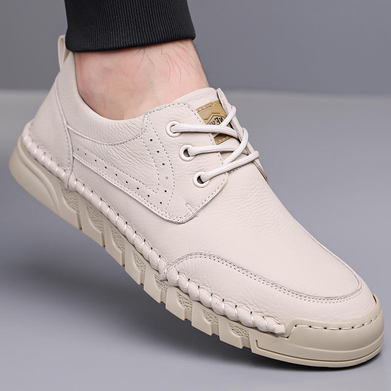 Men's Genuine Leather British Style Casual Loafers - Soft Sole, Slip-on, Black