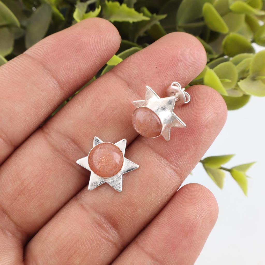 Peach Moonstone Gemstone Jewelry, 925 Solid Sterling Silver Earrings, Handmade Gorgeous Silver Earrings, For Wedding Gift