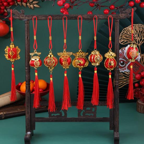 Red Lucky Hanging Lanterns Mini Chinese New Year Lantern Decoration with Tassel for Spring Festival Wedding Party Decor