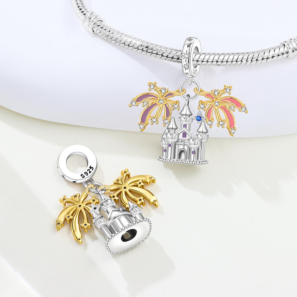 Orstarry 925 Silver Charm Heart-Shaped Romantic Castle Bead Pendant For Bracelet DIY Jewelry Making Women Gift