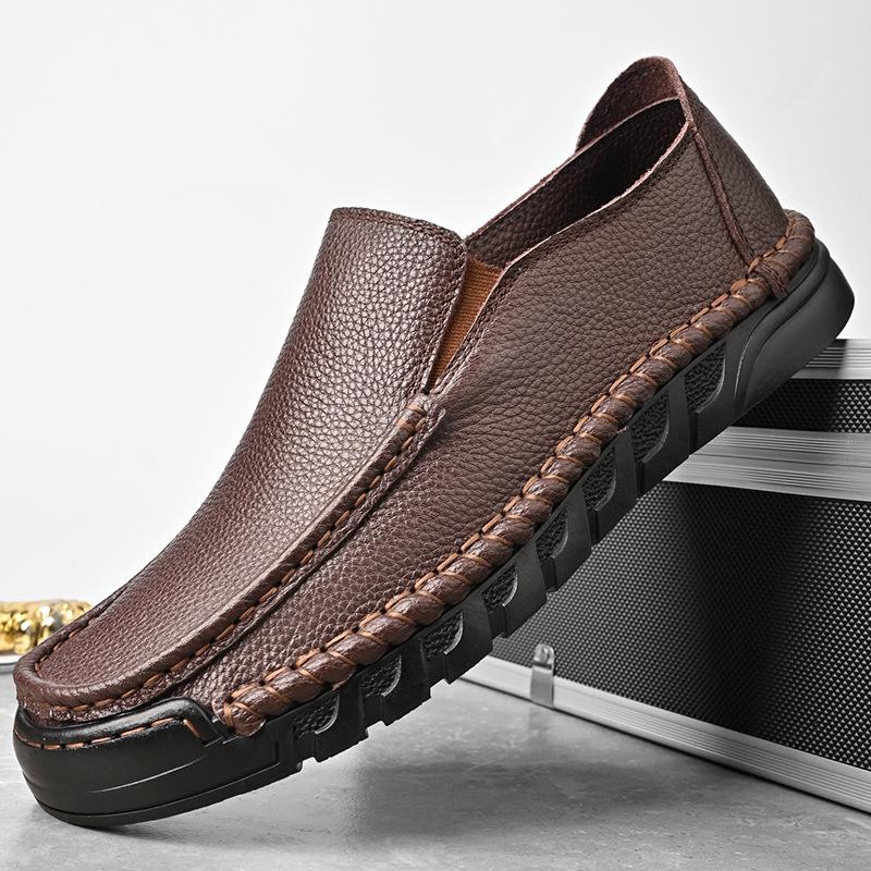 Large Size Doudou Shoes Men'S One-Pedal Loafers Men'S Soft Leather Soft-Soled Lazy Casual Driving Shoes