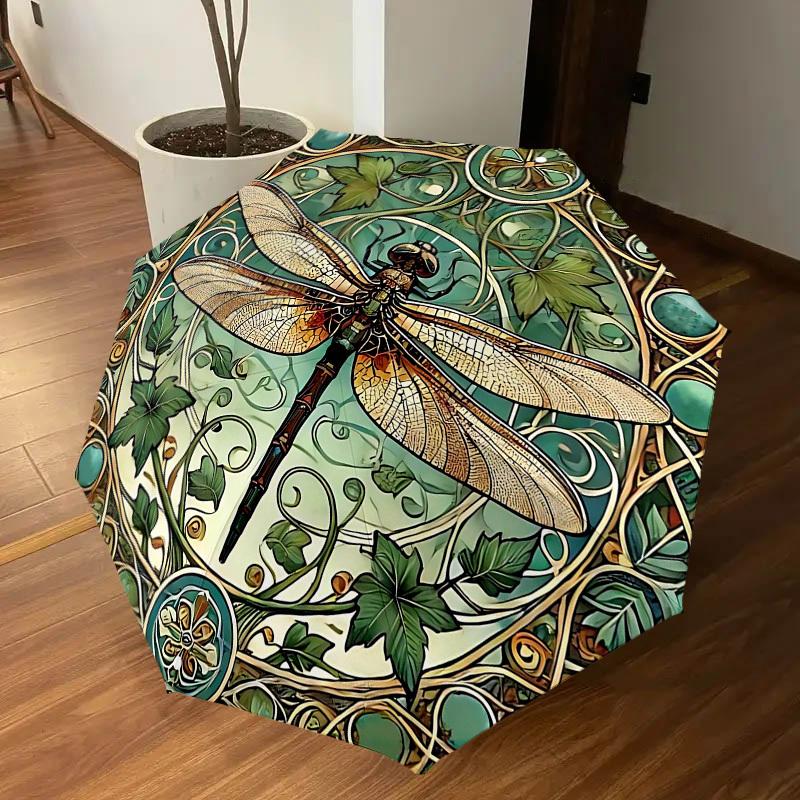 1PC Dragonfly pattern Automatic Open/Close Umbrella with Windproof, 8-Rib Sturdy Canopy, Durable Ribs, Fashionable Design, Outdoor Accessory, Fun Prin