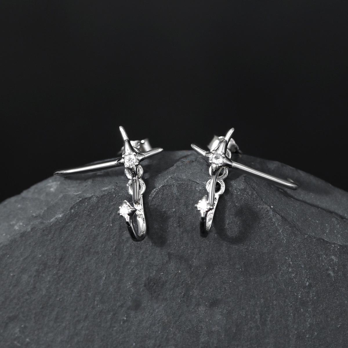 925 Silver Hypoallergenic Star Cross Earrings Fashion Unique Design Gothic Style New Trendy Versatile Earrings Jewelry for Women серебряный
