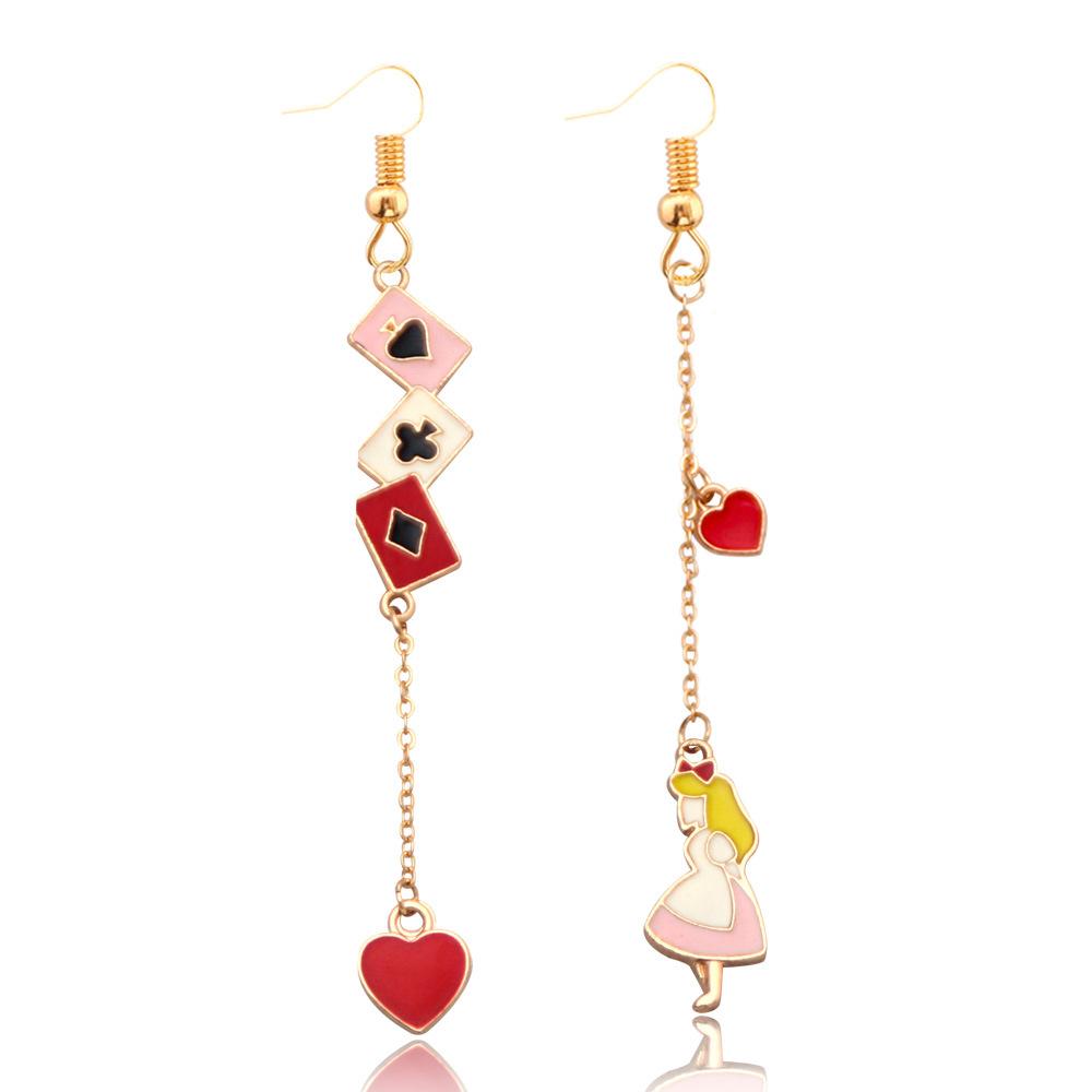 Alice in Wonderland Earrings - Playing Card Dangle Drop Earrings, Japanese Anime Style Cute Jewelry Gift for Women Girls Best Friend