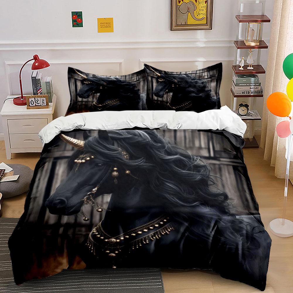 Majestic Unicorn Decor Set Bedding Set With 1 Duvet Cover 2 Pillowcases Single Double King Queen, Gift