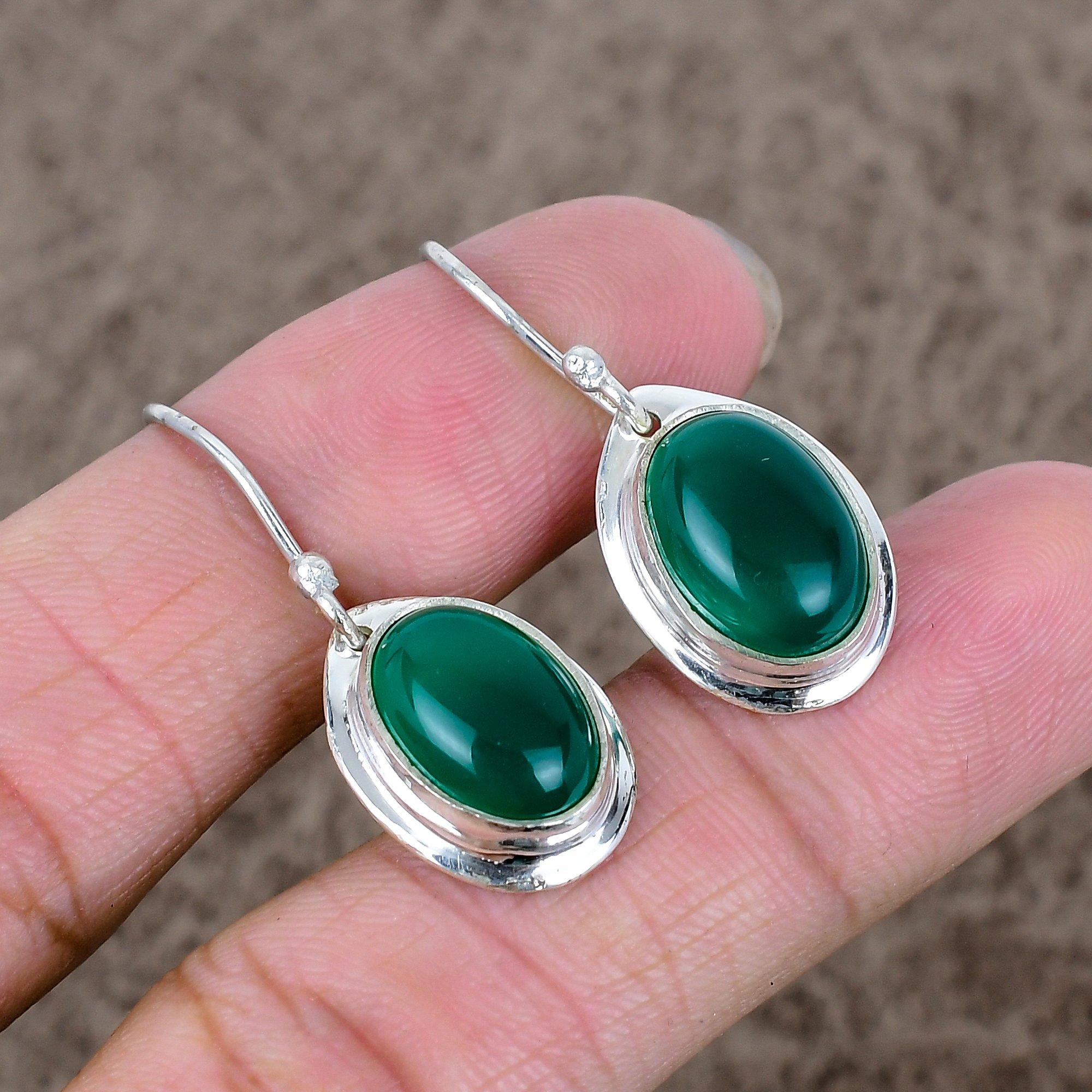 

Green Onyx Gemstone Handmade 925 Sterling Silver Jewelry Earring 1.46 KKG-648