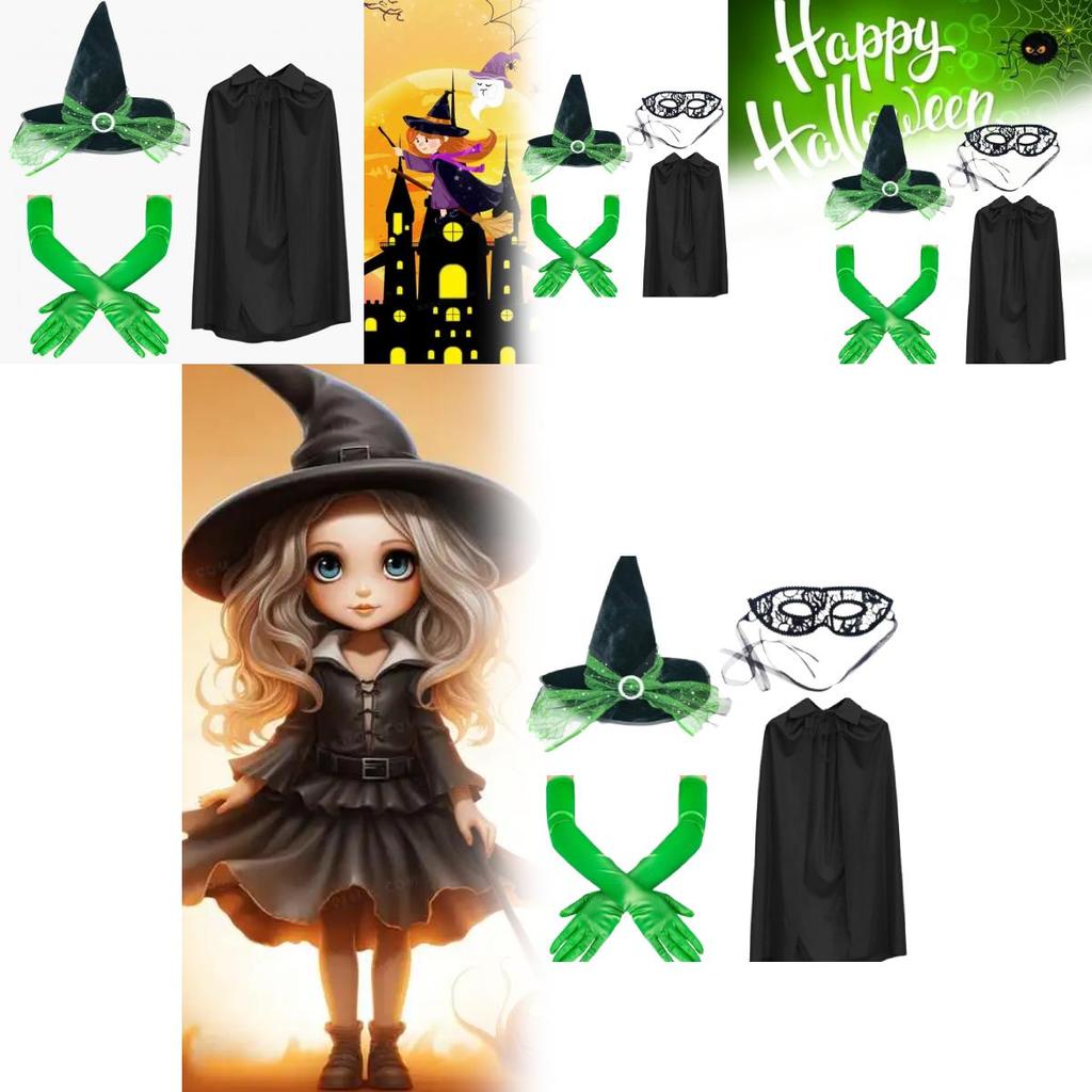 Adult Halloween Witch Hat Costume Set With Gloves For Party Dress Up