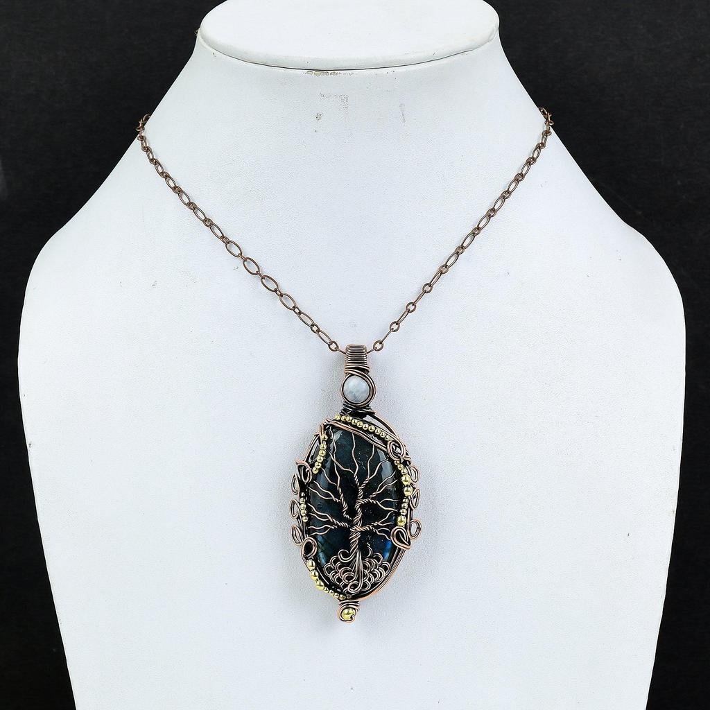 Labradorite Pendant, Handmade Gemstone 999 Copper Wire Wrapped Pendant Antique Jewelry, For Gift Silver Jewelry