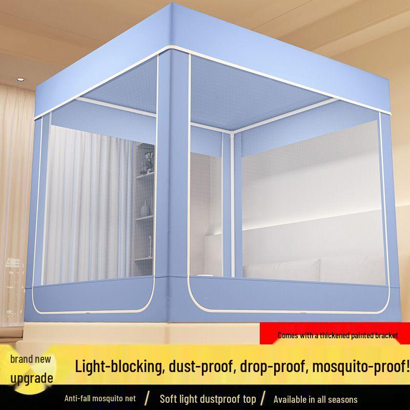 Anti-Fall Mosquito Net and Dustproof Blackout Bed Canopy for Children, Sit-On Style for Single/Double Beds