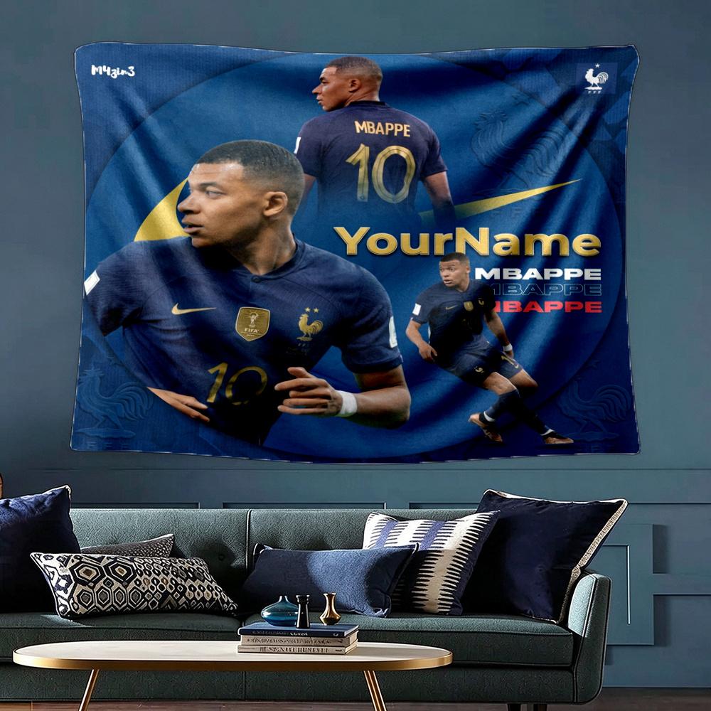 Mbappe Custom Your Name Wall Decor Tapestry Art For Pet Memorial Birthday Wedding Party Backdrop Family Gift