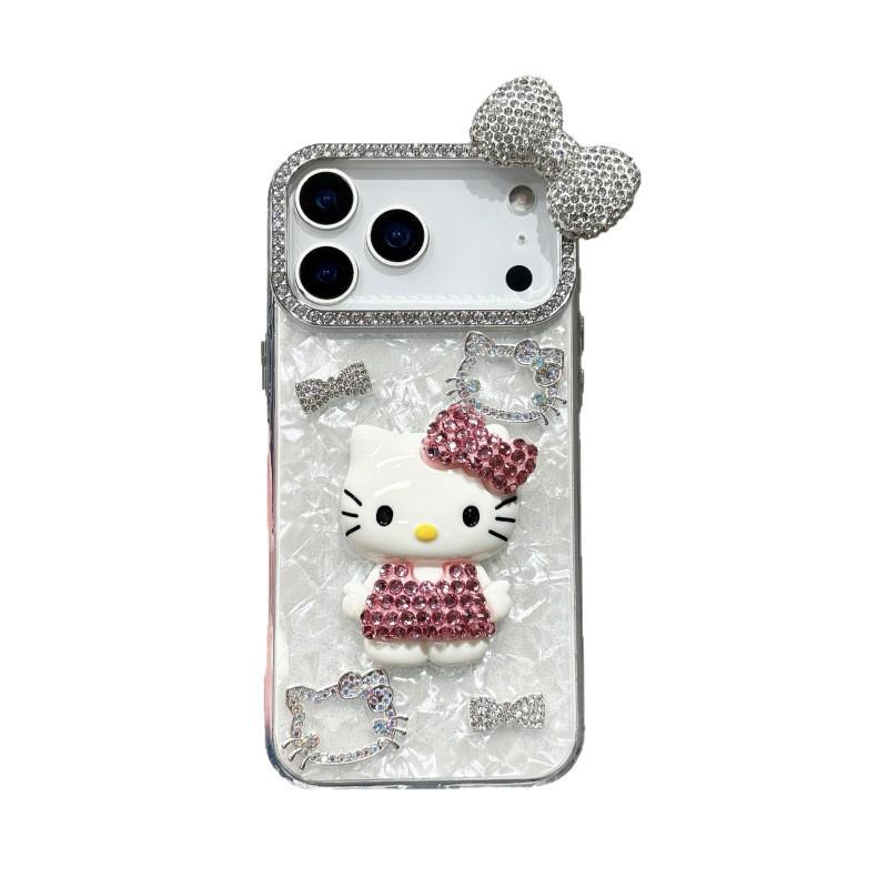 Cute Cartoon KT Cat for Apple 17 Mobile Phone Case 16ProMax Shell Pattern 15 Rhinestone 14 Lanyard Protective Case
