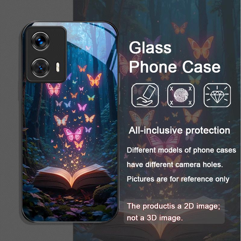Beautiful Forest Butterfly Book Printed Tempered Glass Phone Case for Motorola Moto G85 G84 G75 Edge 50 Fusion 40Neo 30Pro Cover
