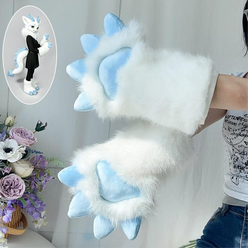 Furry Dragon Paw Gloves Cosplay Costume Accessory Soft Plush Animal Hand Prop Anime Convention Performance