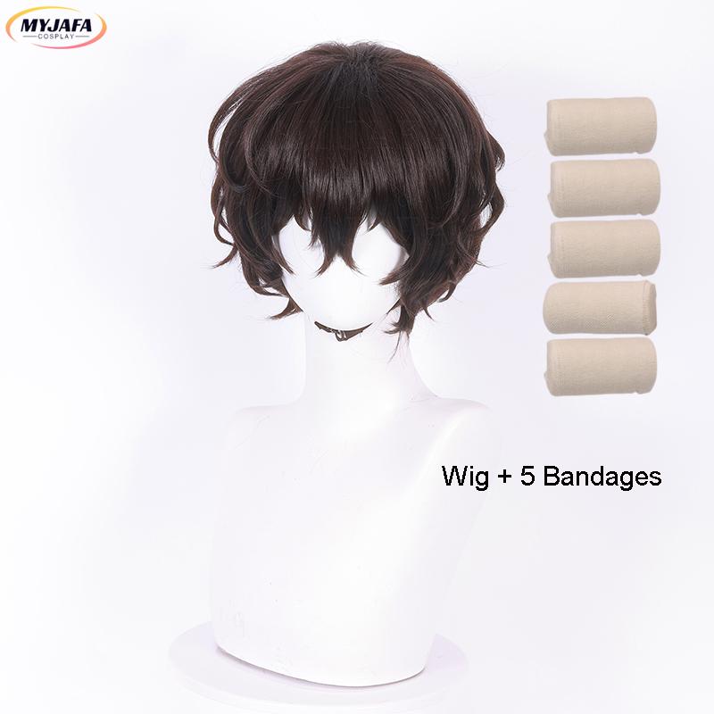 High Quality Dazai Osamu Cosplay Wig Anime Cosplay Short Brown Heat Resistant Synthetic Hair Wigs + Wig Cap