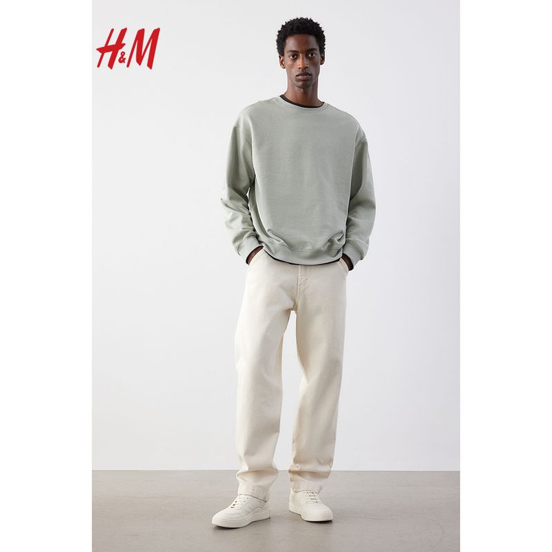 

HM Men s Clothing Sweatshirt Fall 2025 New Arrival Thermal round-Neck Underwear Long Sleeved Top 0970818 Sage green 110 170/92(S)