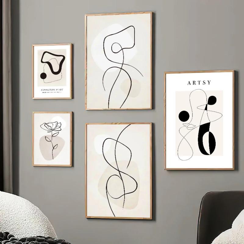Duvar Sanatı Tuval Tablo Modern Soyut Çiçek Çizgi Kadın Vücudu Yapraklar Posterler ve Baskılar Oturma Odası Dekoru İçin Duvar Resimleri