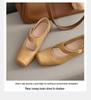 Women's Genuine Leather Ballet Flats, Autumn 2024, Square Toe, Chunky Heel, Vintage Low-Cut Mary Jane Shoes