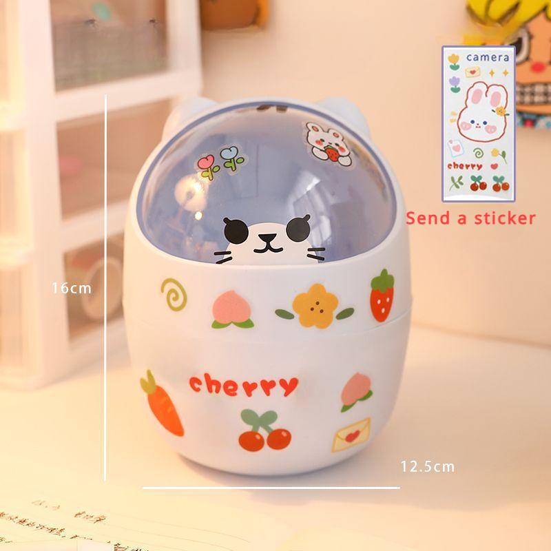 Mini Desktop Trash Can Organizer Cute Bear Multifunction Creative Cosmetic Bucket with Lid Pen Holder Kawaii Stickers Patchers