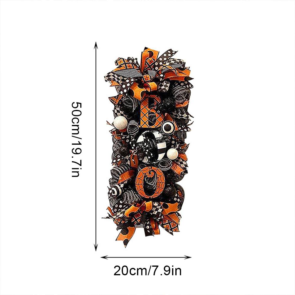 

Fall Halloween Wreath with Spider -Mesh & Ribbon Spooky Boo Halloween Hanging Wreath Ornaments for Front Door Halloween Decorati