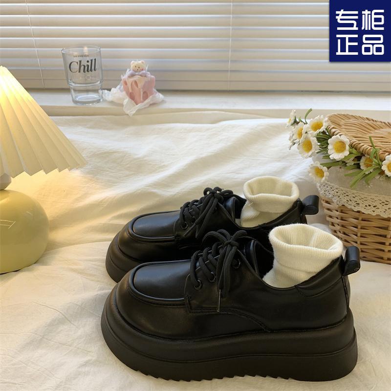 Autumn and winter student small leather shoes women, new muffin platform retro big head single shoes